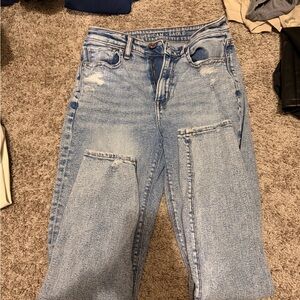 American Eagle Outfitters Women's Distressed Light Blue Straight Leg Jeans